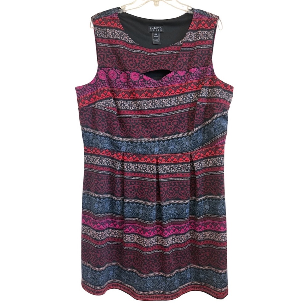 Enfocus Women Plus Size 20W Sleeveless Geometric Stripe Keyhole Neck Dress